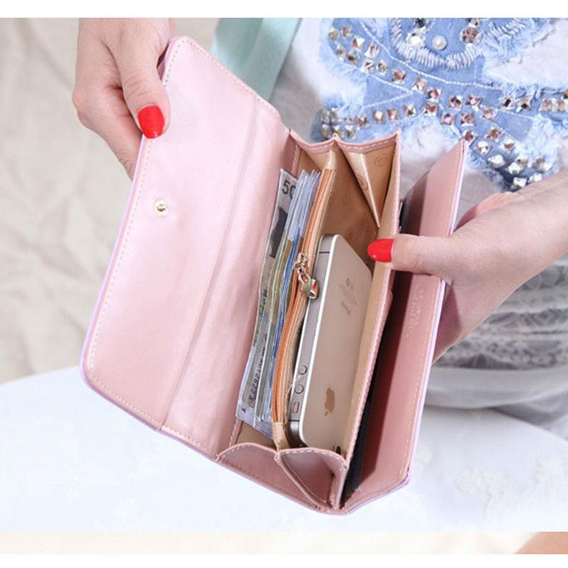 Women wallets metal crown PU leather flip up card holder purse