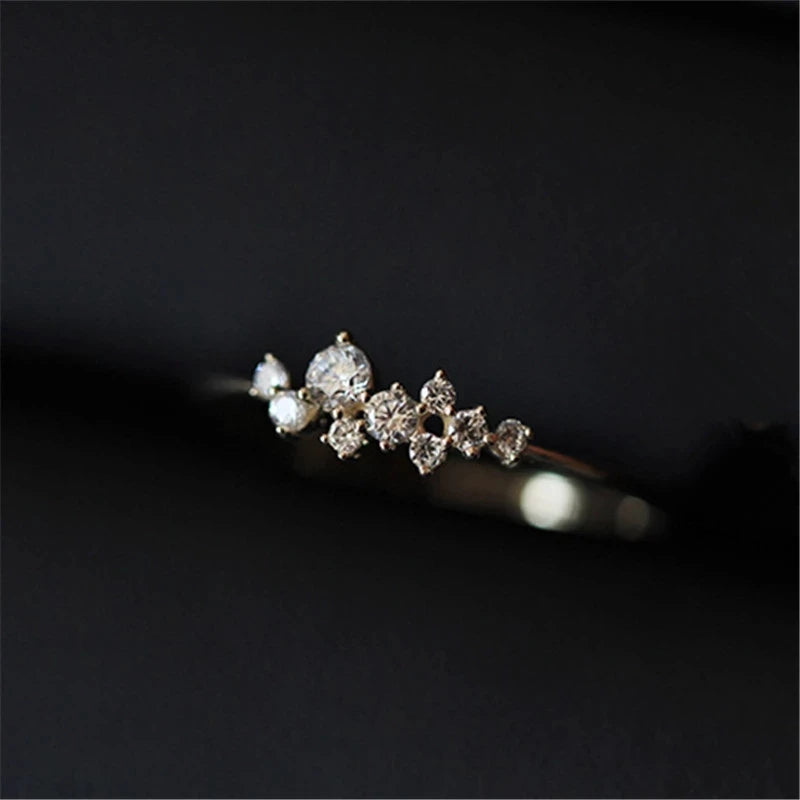 Sterling Silver Irregular Zircon Thin Ring Women