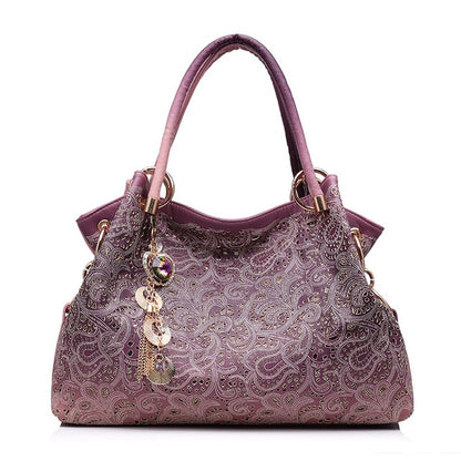 women bag  floral print shoulder bags ladies pu leather tote bag