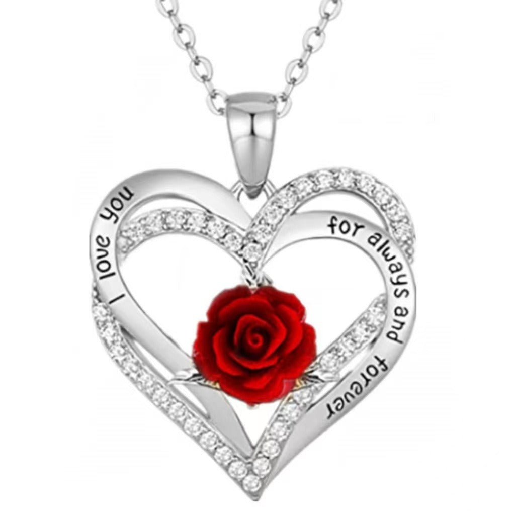 Double-layer heart-shaped pendant with roses