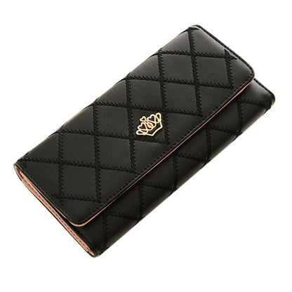 Women wallets metal crown PU leather flip up card holder purse