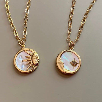 Vintage three-dimensional sun and moon round coin necklace