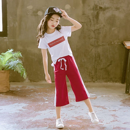 Girls Clothing Sets Summer Short Sleeve T-Shirt+Pants 2 Pcs