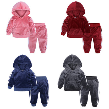 Boys And Girls Suits Sports And Leisure Velvet Two-Piece