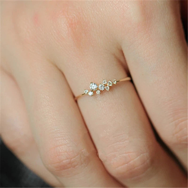 Sterling Silver Irregular Zircon Thin Ring Women