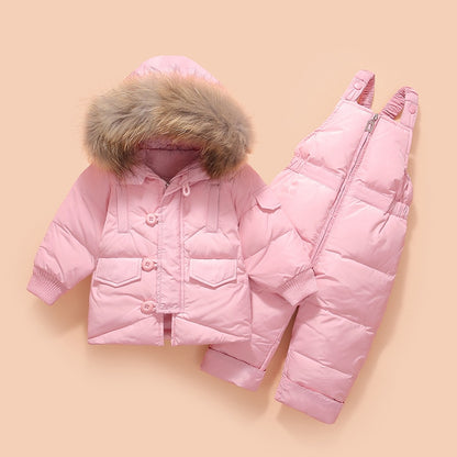 Snowsuits Children's Down Jacket with Big Fur Hooed  Set 2pcs