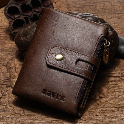 Leather Wallet KAVIS Fashion Short Men's Wallet Double Zipper