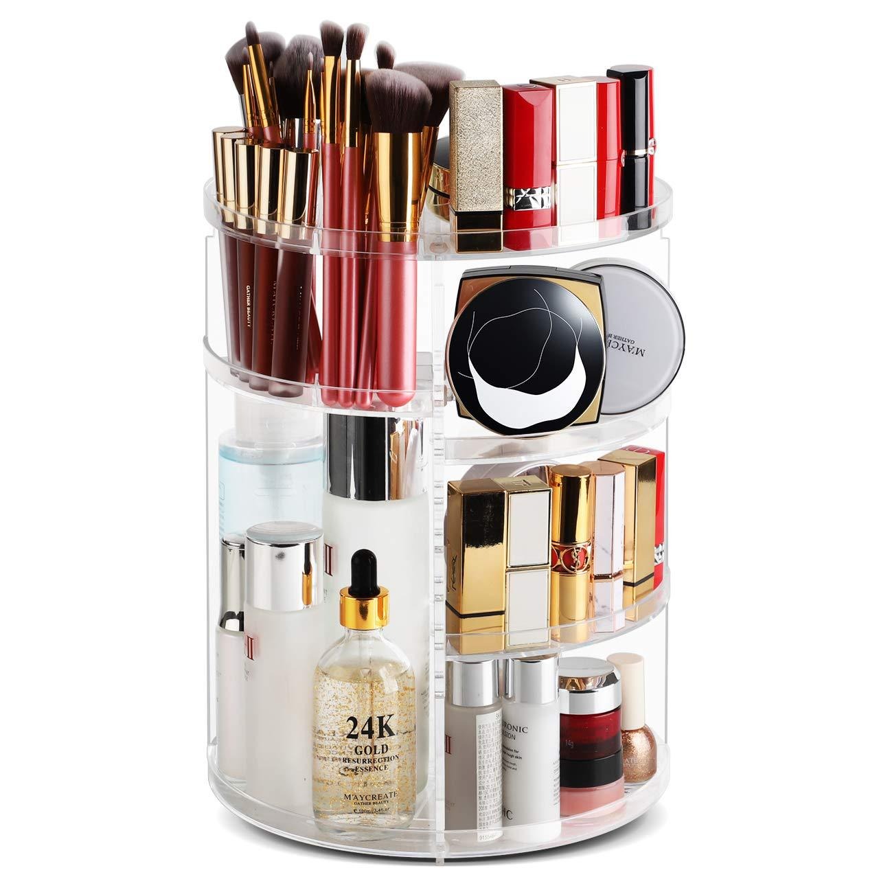 Rotating cosmetic storage box.  skincare product storage rack