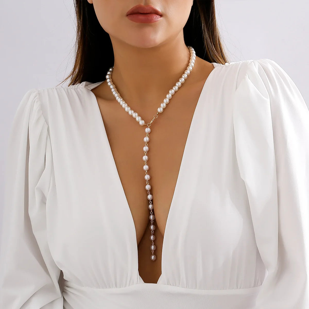 Collar Simple Imitation Pearl Fringe Long Niche Necklace