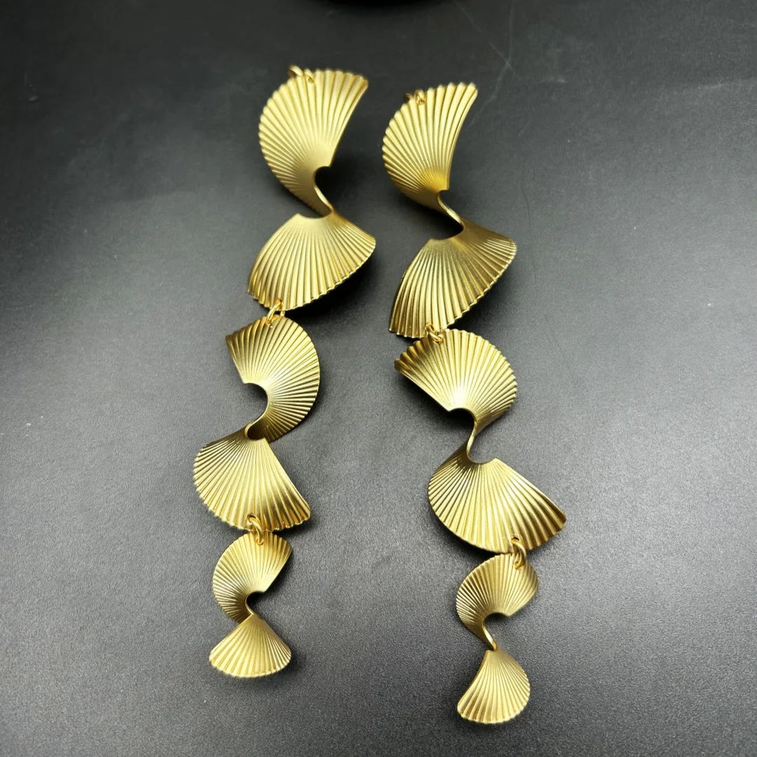 Vintage Metal Gold Color Long Spiral Tassle Earrings for Women