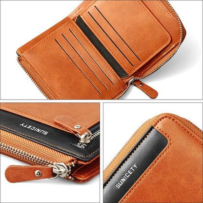 Wallet Men's Fashionable Leather Zipper  Multi Card Function ID Card Bag