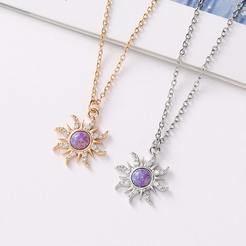 Sun Necklace Women's Set Zircon Rain Flower