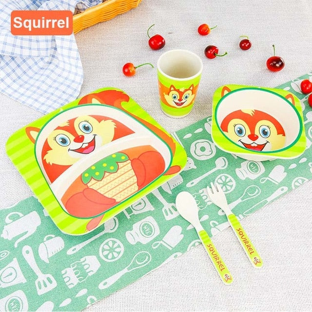 5pcs/set Children Baby Bamboo Fiber Tableware Baby Tableware