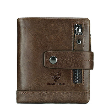 Leather Wallet Crazy Horse Leather Zipper Buckle