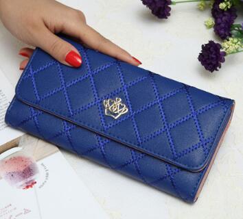 Women wallets metal crown PU leather flip up card holder purse