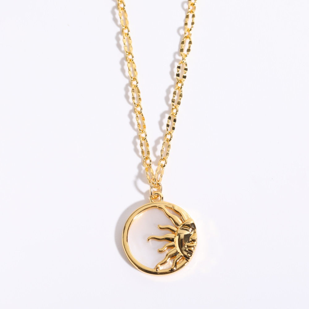 Vintage three-dimensional sun and moon round coin necklace