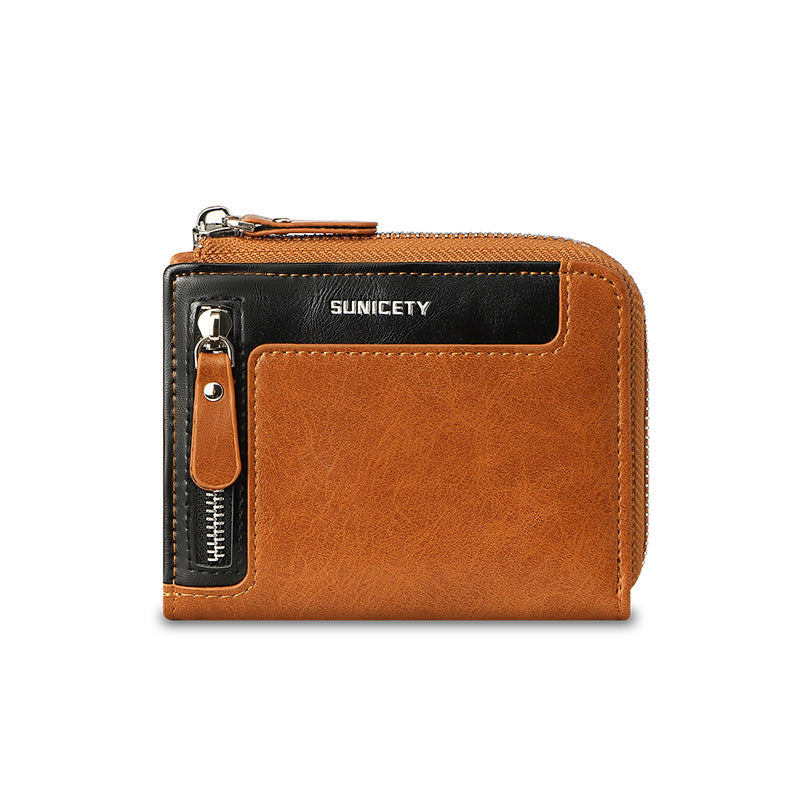 Wallet Men's Fashionable Leather Zipper  Multi Card Function ID Card Bag