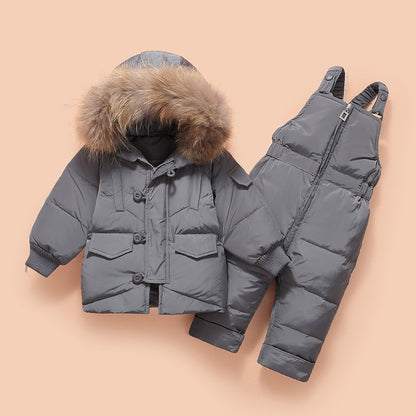 Snowsuits Children's Down Jacket with Big Fur Hooed  Set 2pcs