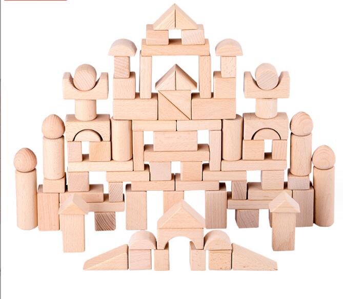 100 Blocks Made of Barrels of Beech Wood Lump Logs Baby Toys for Early Education