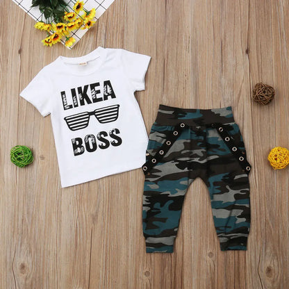 Boy Clothes Set  Short Sleeve T-Shirt Top+Pants