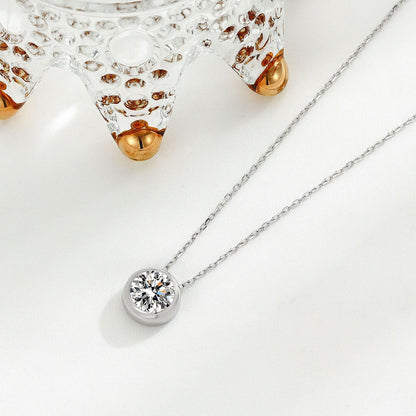 Pure silver round single diamond necklace with simple zircon