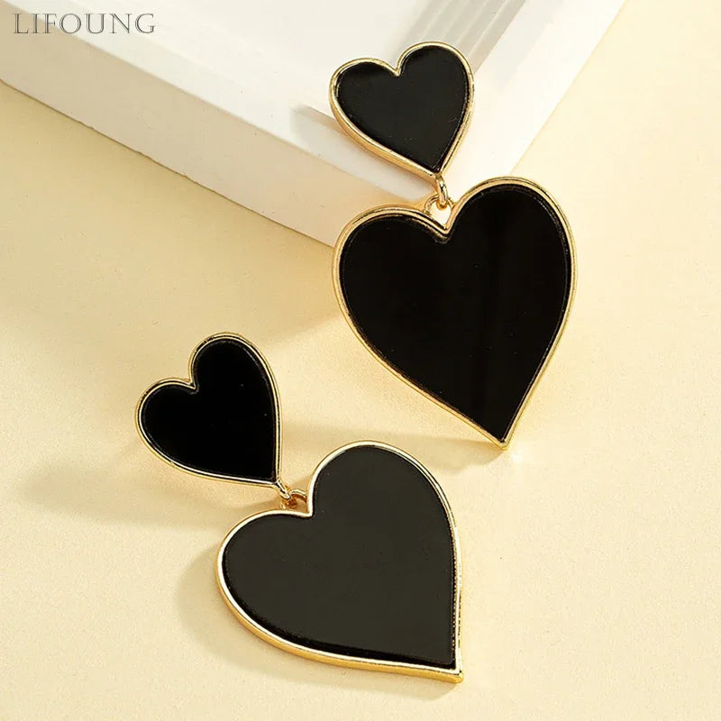 Black Resin  Heart  Earrings For Women