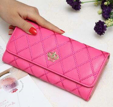 Women wallets metal crown PU leather flip up card holder purse