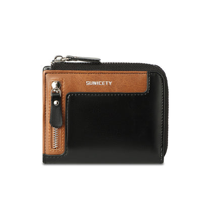 Wallet Men's Fashionable Leather Zipper  Multi Card Function ID Card Bag