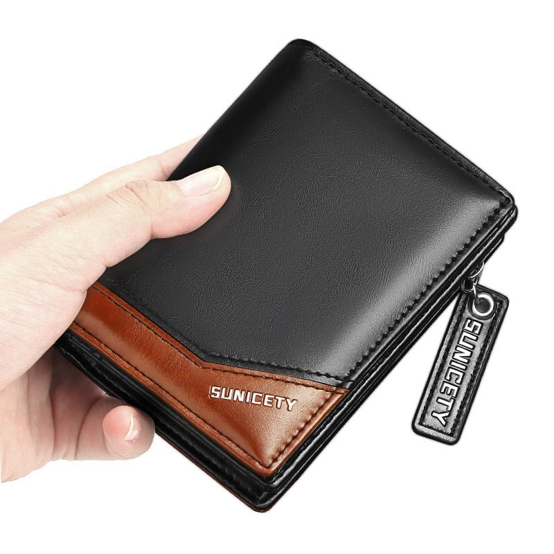 Short Men's Wallet PU Leather Multi-Function Zipper