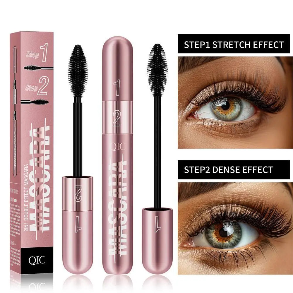 Double Head Black Mascara Waterproof Lengthens Extension Eyelashes Volume 5D Silk Fiber Mascara