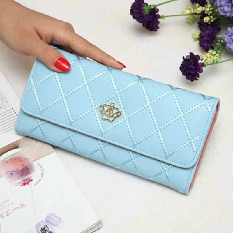 Women wallets metal crown PU leather flip up card holder purse