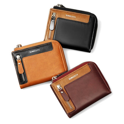 Wallet Men's Fashionable Leather Zipper  Multi Card Function ID Card Bag