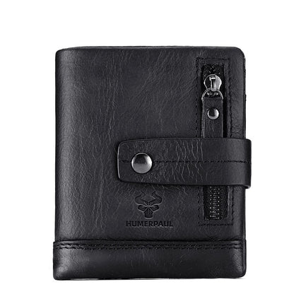 Leather Wallet Crazy Horse Leather Zipper Buckle