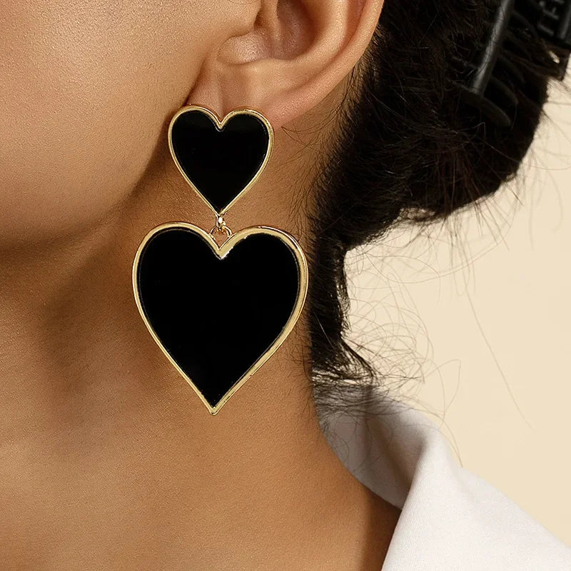 Black Resin  Heart  Earrings For Women