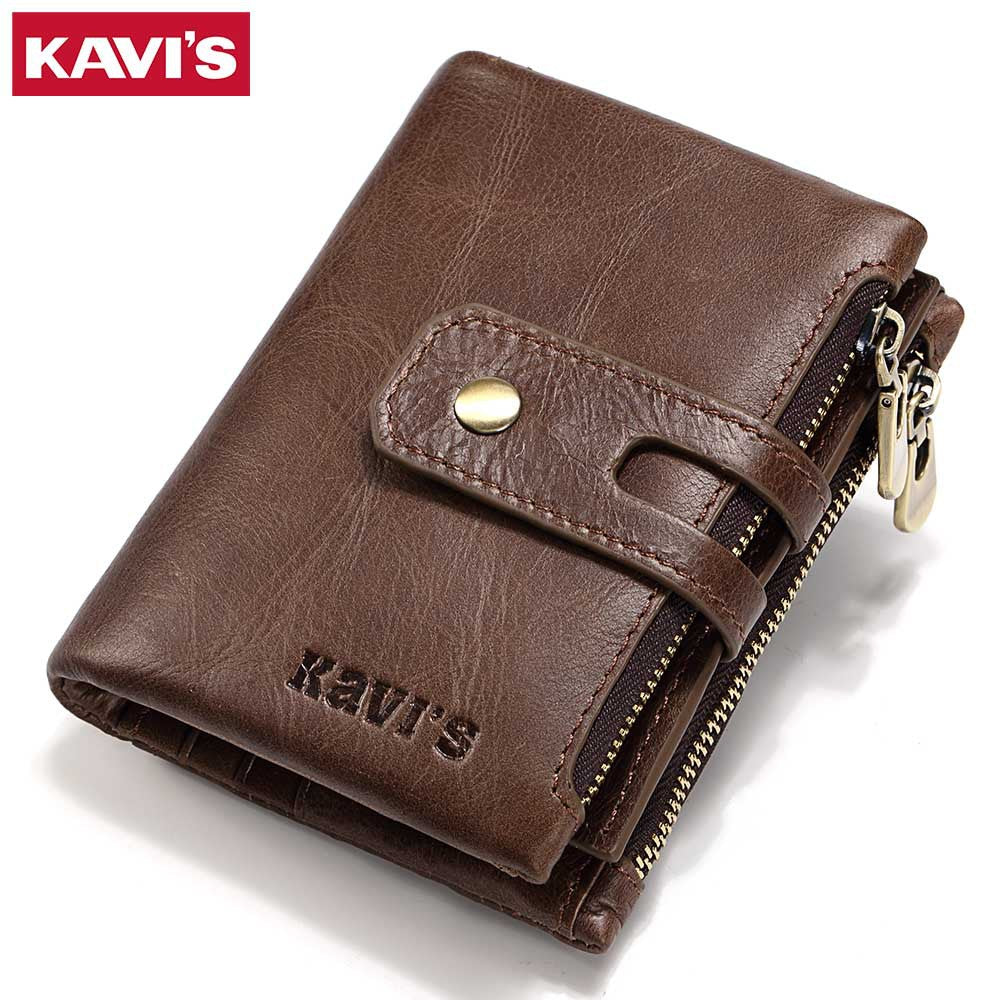 Leather Wallet KAVIS Fashion Short Men's Wallet Double Zipper