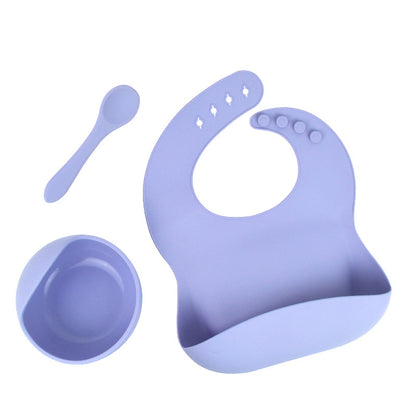 Silicone tableware set baby saliva pocket complementary food bowl children's silicone bib 3-piece set