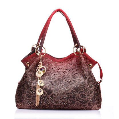 women bag  floral print shoulder bags ladies pu leather tote bag