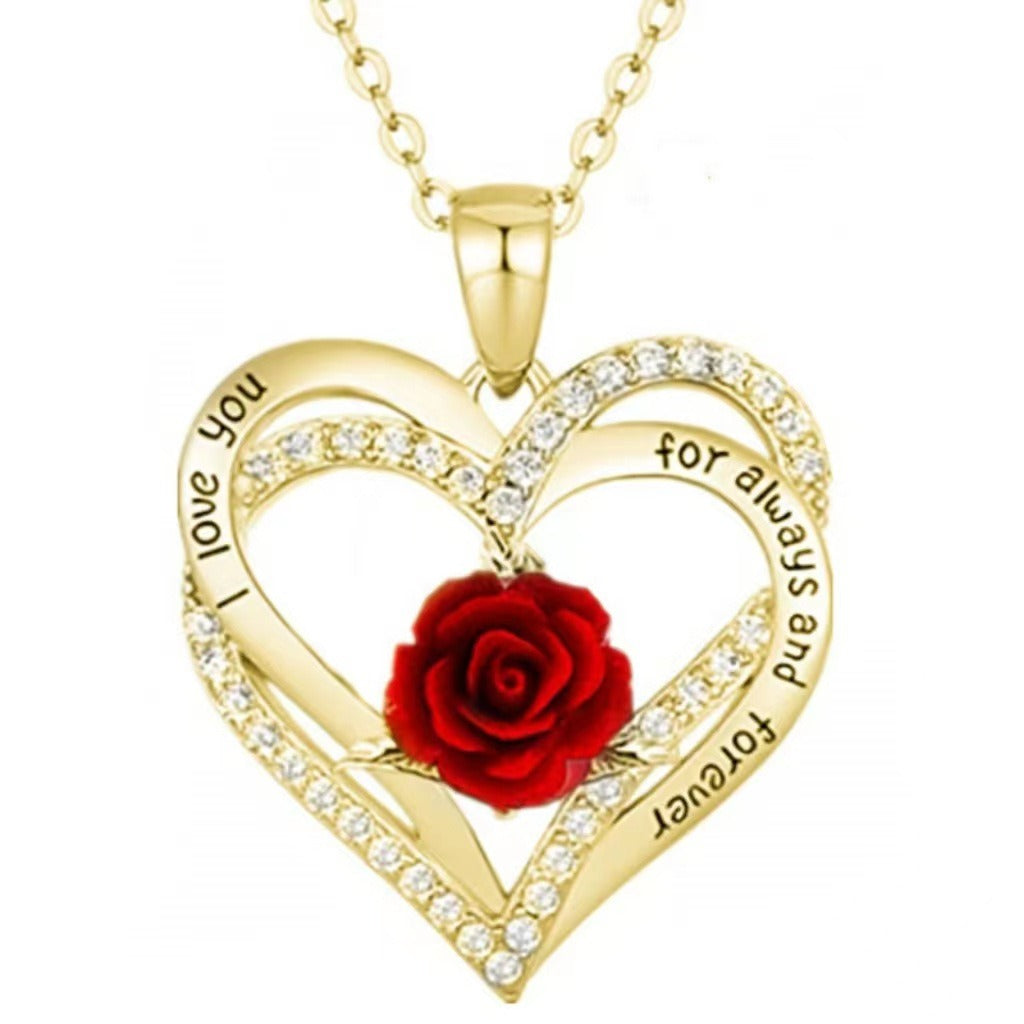 Double-layer heart-shaped pendant with roses