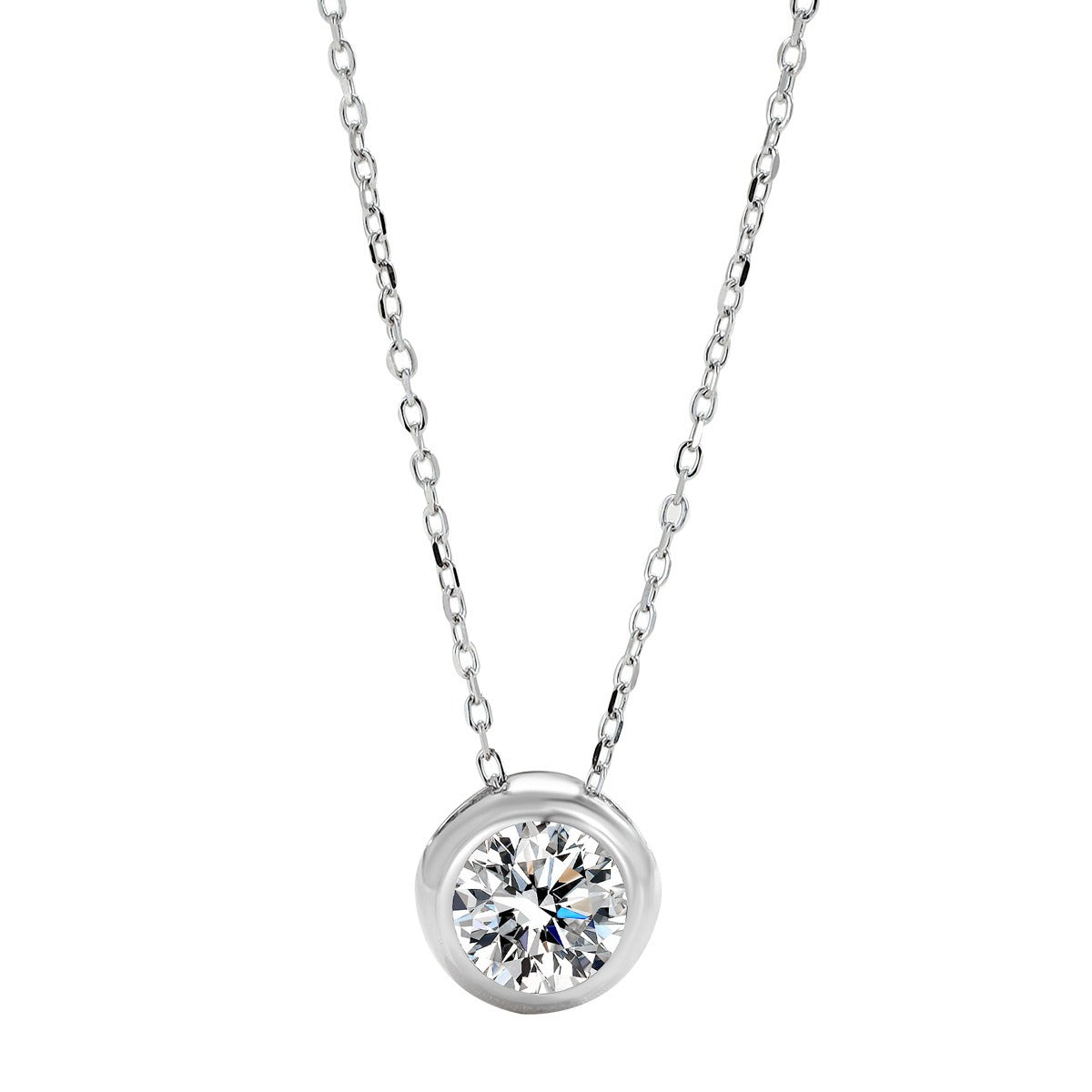 Pure silver round single diamond necklace with simple zircon