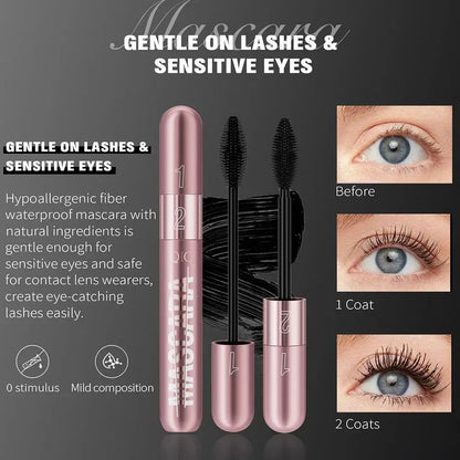 Double Head Black Mascara Waterproof Lengthens Extension Eyelashes Volume 5D Silk Fiber Mascara