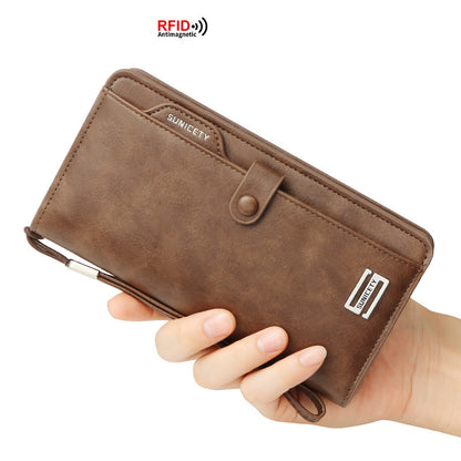 Anti Theft Brush Large Capacity Long Men's Business Wallet Zipper Multi-Functional Mobile Phone Bag