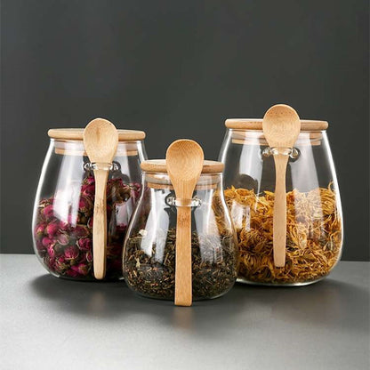 Kitchen Glass Jar Glass Spice .Storage Container With Spoon