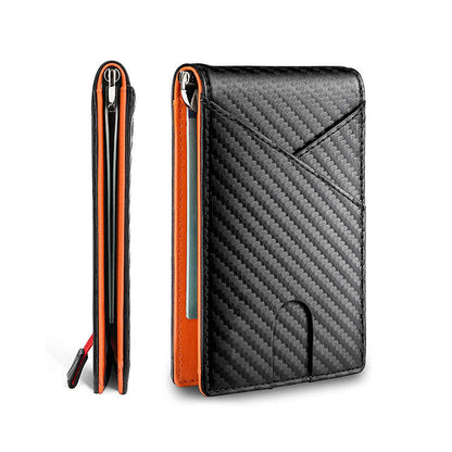 Men's Carbon Fiber Dollar Clip  Pull Leather Wallet