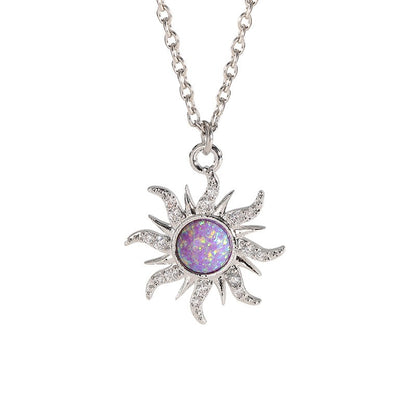 Sun Necklace Women's Set Zircon Rain Flower