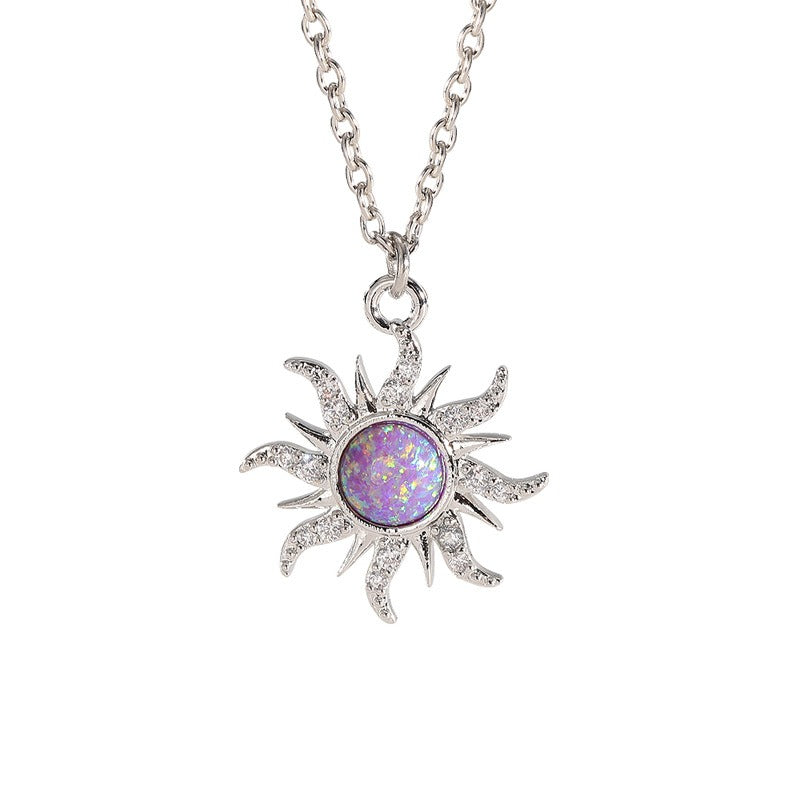 Sun Necklace Women's Set Zircon Rain Flower