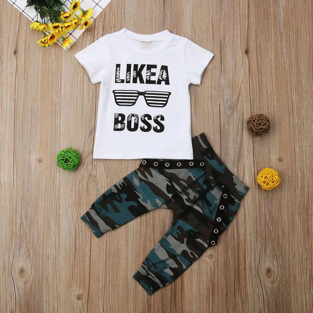 Boy Clothes Set  Short Sleeve T-Shirt Top+Pants