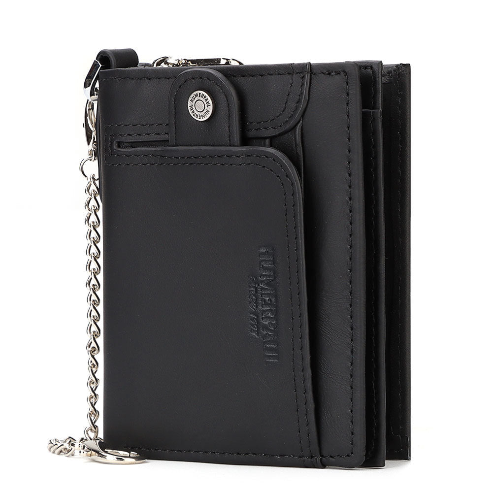 Anti-Magnetic Men's Wallet Leather Zipper Wallet  Multi-Card Coin Pocket