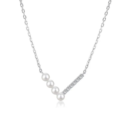 925 Sterling Silver V-shaped Pearl Zircon Necklace