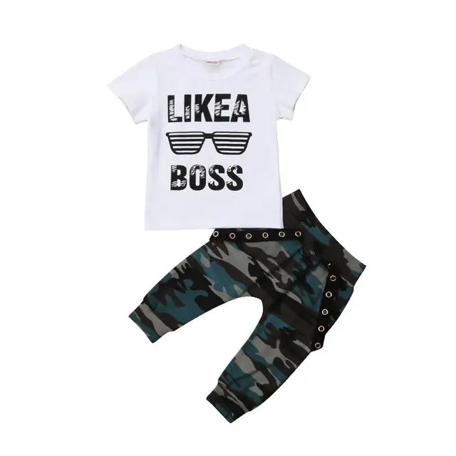 Boy Clothes Set  Short Sleeve T-Shirt Top+Pants