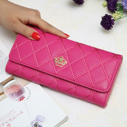 Women wallets metal crown PU leather flip up card holder purse